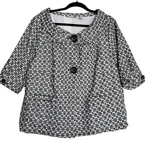 LUCY & LAUREL Women 1X Jacket‎ White Black Embroidered Short Sleeve Boho Chic